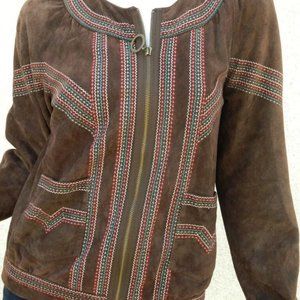 CACHAREL Jacket  Brown Suede Embroidered Medium